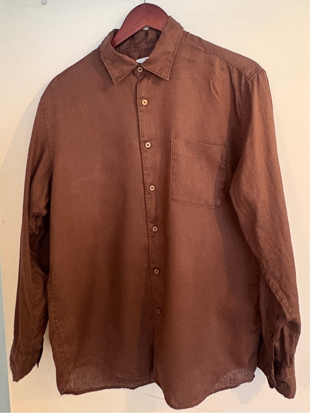 Uniqlo Men's Brown linen Casual Button-Down Shirt
